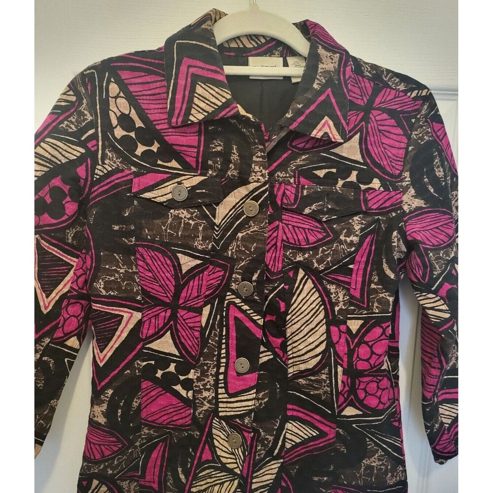 Chico's Geometric Blazer Black and Purple Size 4 (Chico's Size 0)